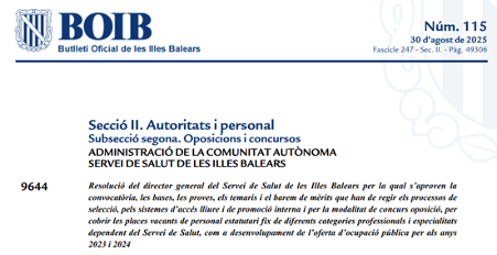 Convocatoria de plazas para Enfermeras Especialistas en Enfermería Familiar y Comunitaria en Baleares